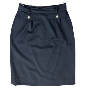 Valentino Navy Blue Button Flap 100% Wool Slash Pocket Pencil Skirt size 8 / 42